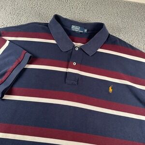 Polo Ralph Lauren Polo Shirt Mens 5XB Navy Burgundy White Striped Short Sleeve
